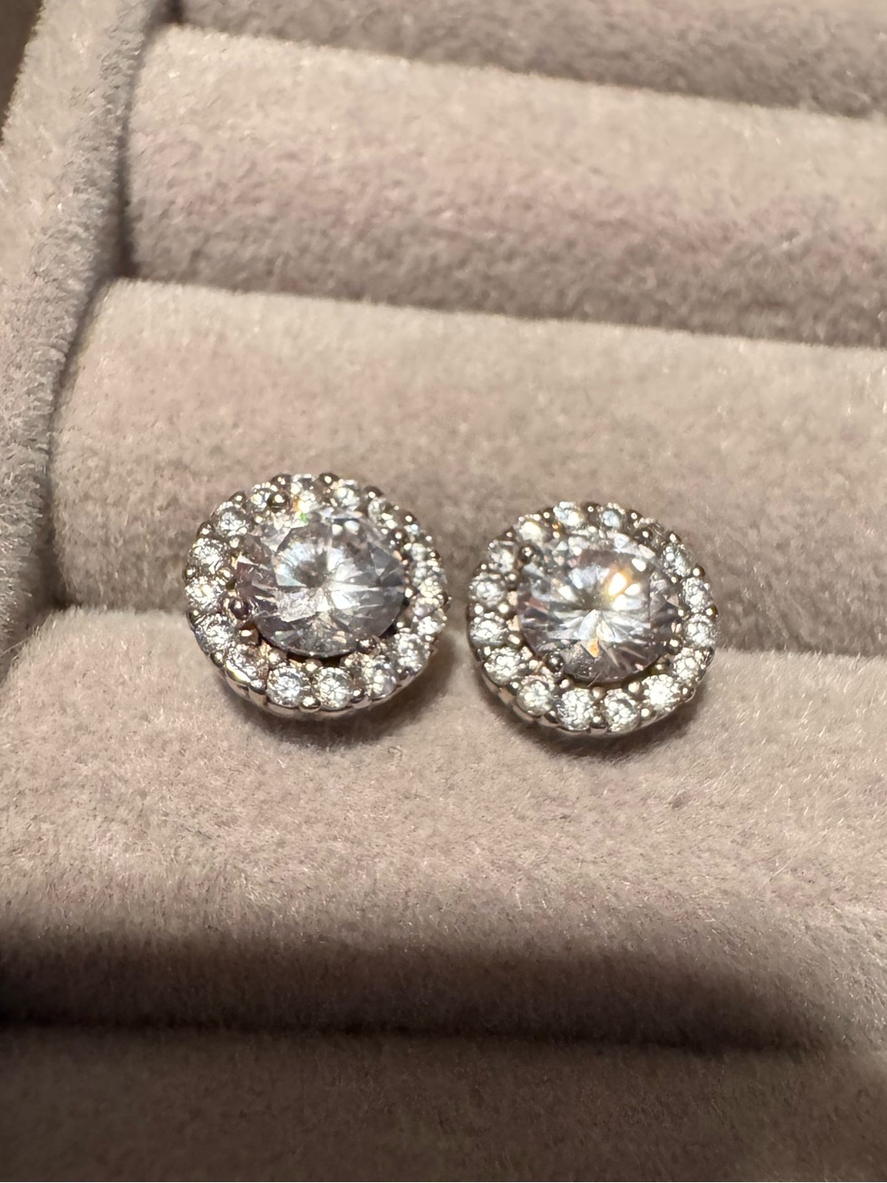 Crystal Halo Stud Earrings - Silver Tone